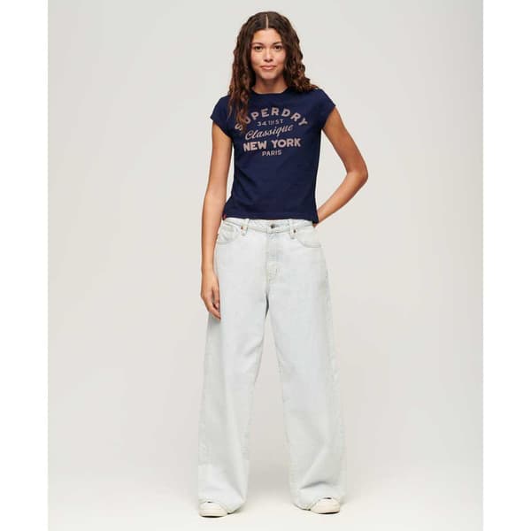 Superdry Indigo Workwear Cap T-shirt Med Korta ärmar Blå XS Kvinna