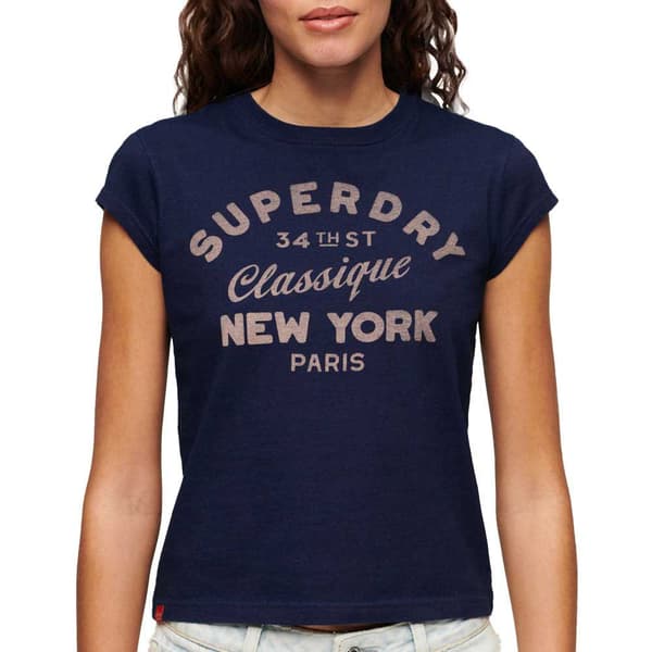 Superdry Indigo Workwear Cap T-shirt Med Korta ärmar Blå XS Kvinna