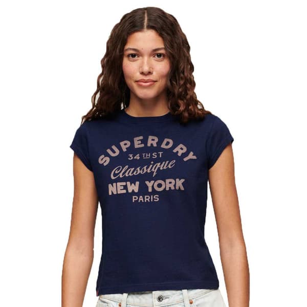 Superdry Indigo Workwear Cap T-shirt Med Korta ärmar Blå XS Kvinna