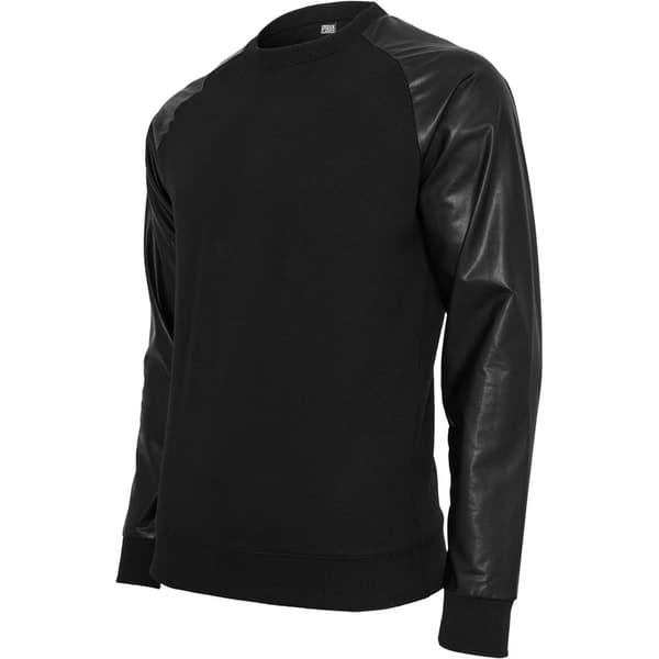 Urban Classics Raglan Leather Imitation Crew T-shirt Sort S Mand