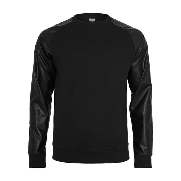 Urban Classics Raglan Leather Imitation Crew T-shirt Sort S Mand