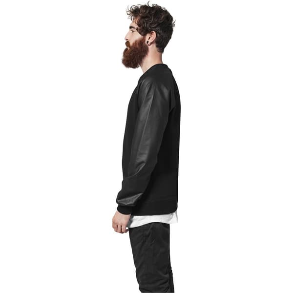 Urban Classics Raglan Leather Imitation Crew T-shirt Sort S Mand