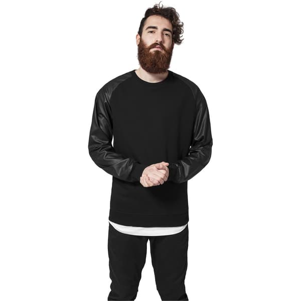 Urban Classics Raglan Leather Imitation Crew T-shirt Sort S Mand