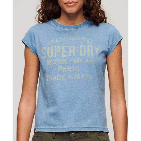 Superdry Indigo Workwear Cap T-shirt Med Korta ärmar Blå XS Kvinna