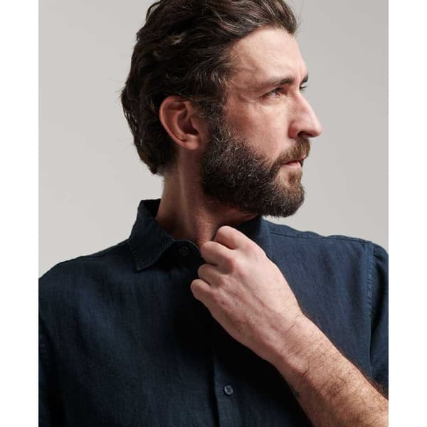 Superdry Studios Casual Linen T-shirt Med Korte ærmer Blå S Mand