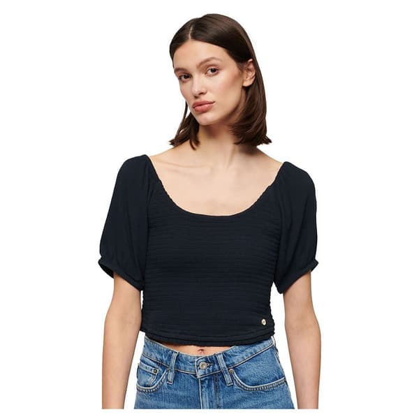 Superdry Smocked Kortärmad Blus Blå S Kvinna