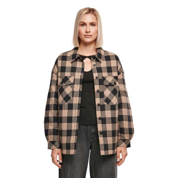 Urban Classics Flanell Over Skjorte Med Lange ærmer Sort S Kvinde
