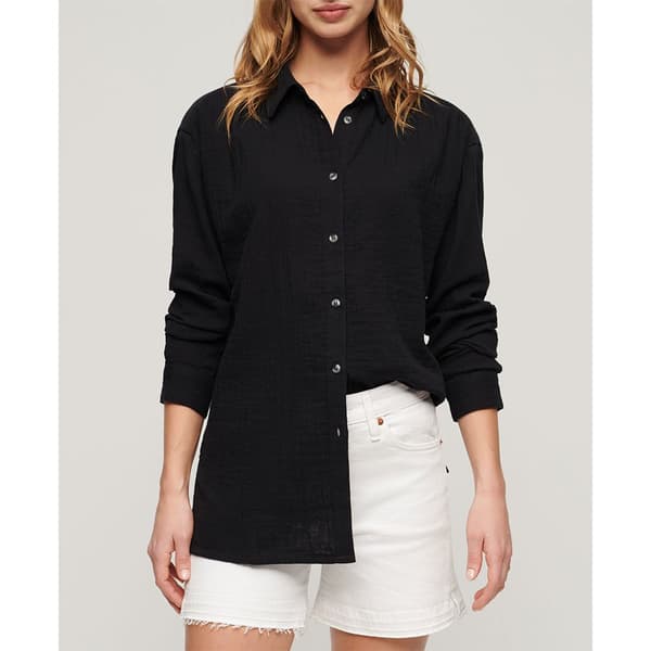 Superdry Longline Skjorte Med Lange ærmer Sort M Kvinde