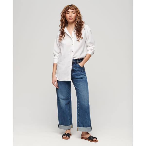 Superdry Longline Skjorte Med Lange ærmer Hvid M Kvinde