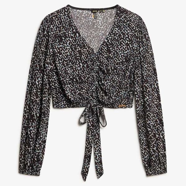 Superdry Vintage Tie Front Blus Med Lång ärm Svart S Kvinna