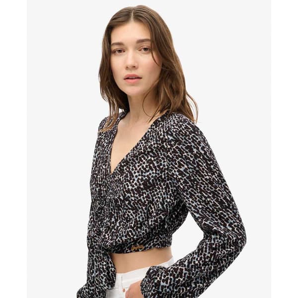 Superdry Vintage Tie Front Blus Med Lång ärm Svart S Kvinna