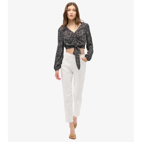 Superdry Vintage Tie Front Blus Med Lång ärm Svart S Kvinna