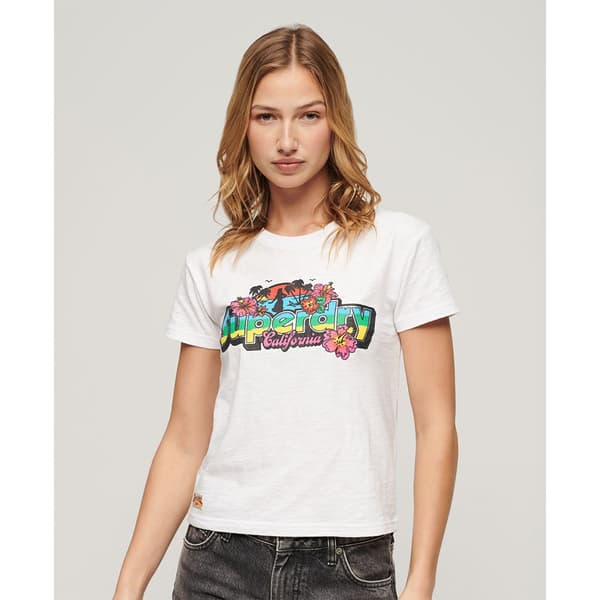 Superdry Cali Sticker Fitted T-shirt Med Korta ärmar Vit XS Kvinna