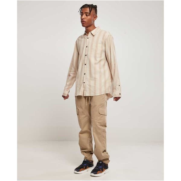 Urban Classics Striped Skjorte Med Lange ærmer Beige M Mand