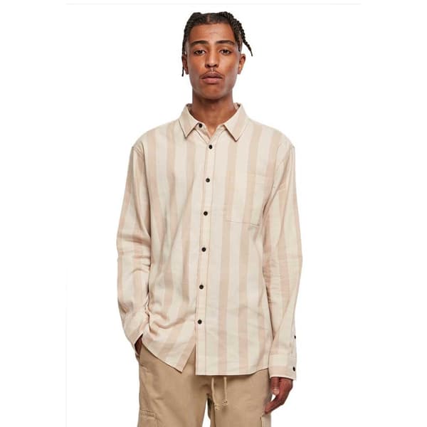 Urban Classics Striped Skjorte Med Lange ærmer Beige M Mand
