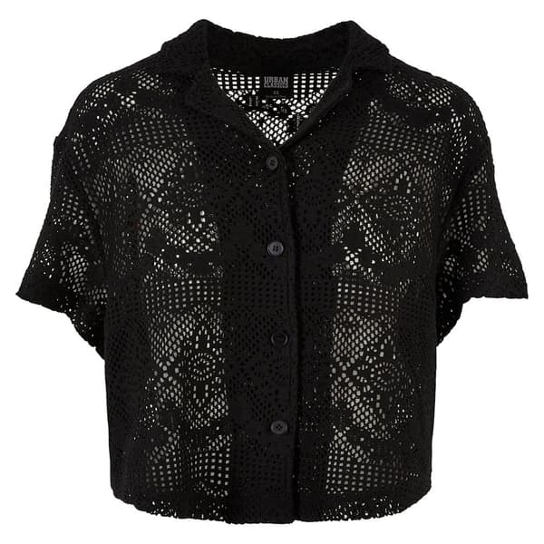 Urban Classics Crochet Lace Resort Kortærmet Skjorte Sort 5XL Kvinde