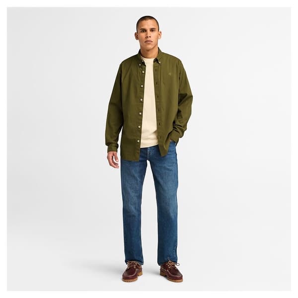 Timberland Stretch Poplin Skjorte Med Lange ærmer Grøn L Mand