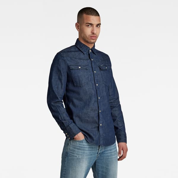 G-star 3301 Slim Skjorte Med Lange ærmer Blå XS Mand