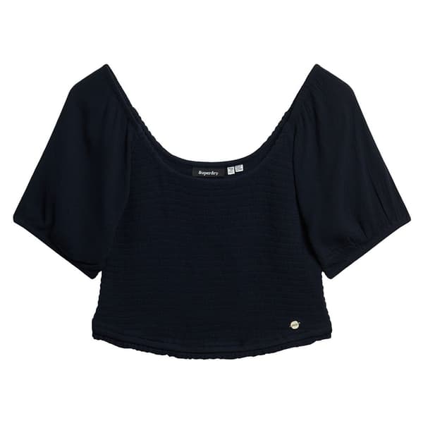 Superdry Smocked Kortärmad Blus Blå M Kvinna