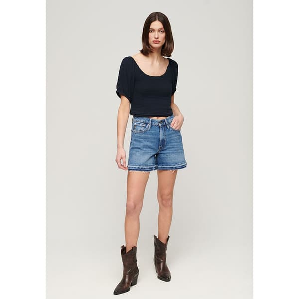 Superdry Smocked Kortärmad Blus Blå M Kvinna