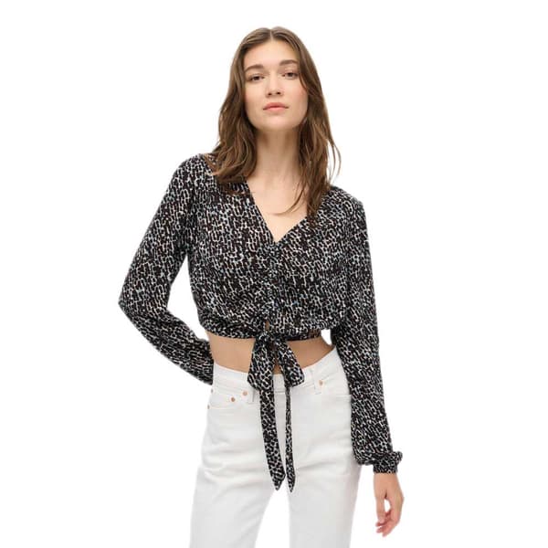 Superdry Vintage Tie Front Blus Med Lång ärm Svart L Kvinna