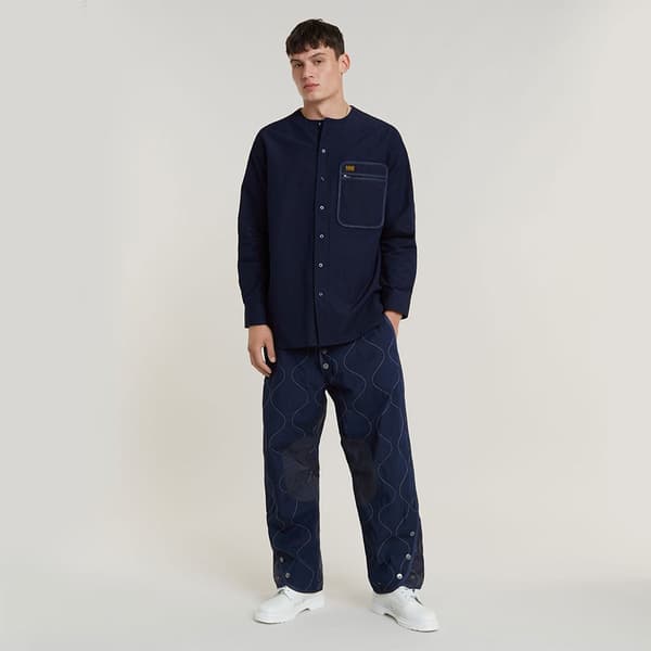 G-star Collarless Skjorte Med Lange ærmer Blå XL Mand