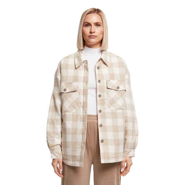 Urban Classics Flanell Over Skjorte Med Lange ærmer Beige 5XL Kvinde