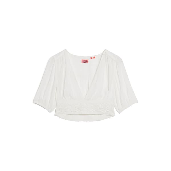 Superdry Ibiza Lace Trim T-shirt Med Korte ærmer Beige M Kvinde