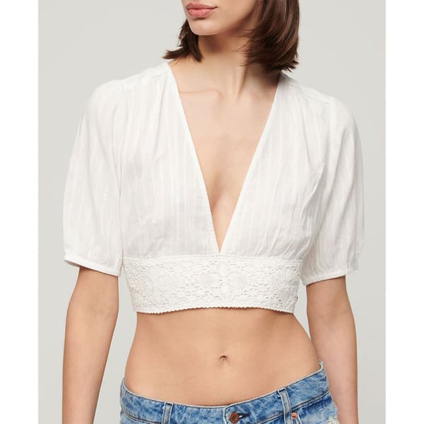 Superdry Ibiza Lace Trim T-shirt Med Korte ærmer Beige M Kvinde