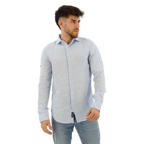 Superdry Studios Casual Linen Skjorta Med Långa ärmar Blå S Man