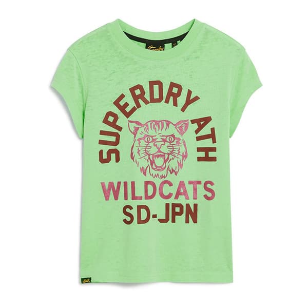 Superdry Varsity Burnout Cap T-shirt Med Korta ärmar Grönt S Kvinna