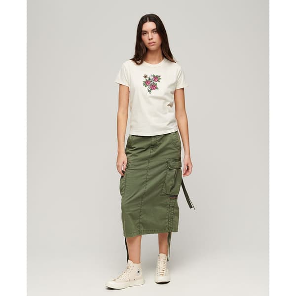 Superdry Tattoo Embroidered Fitted T-shirt Med Korta ärmar Beige XS Kvinna