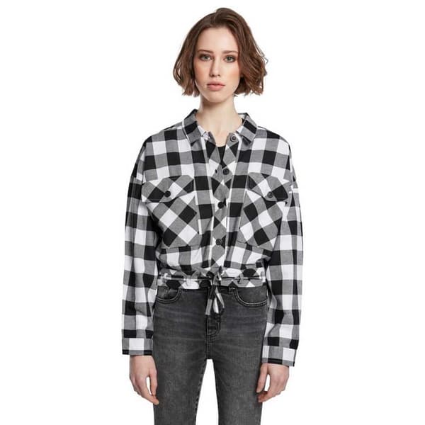 Urban Classics Oversized Check Skjorte Med Lange ærmer Sort 3XL Kvinde