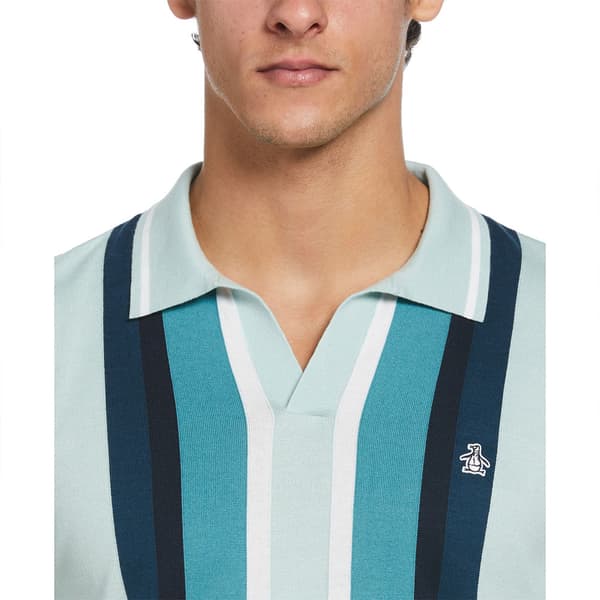 Original Penguin Cotton Vert Stripe Johnny Collar Kortärmad Polotröja Blå L Man