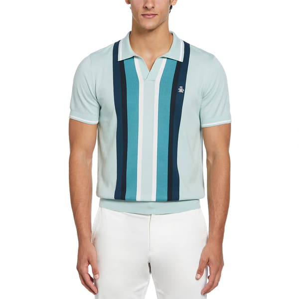 Original Penguin Cotton Vert Stripe Johnny Collar Kortärmad Polotröja Blå L Man