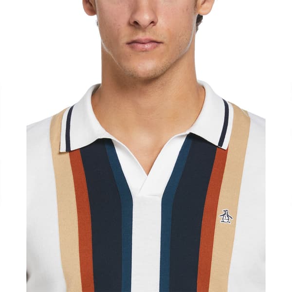 Original Penguin Cotton Vert Stripe Johnny Collar Kortärmad Polotröja Vit L Man
