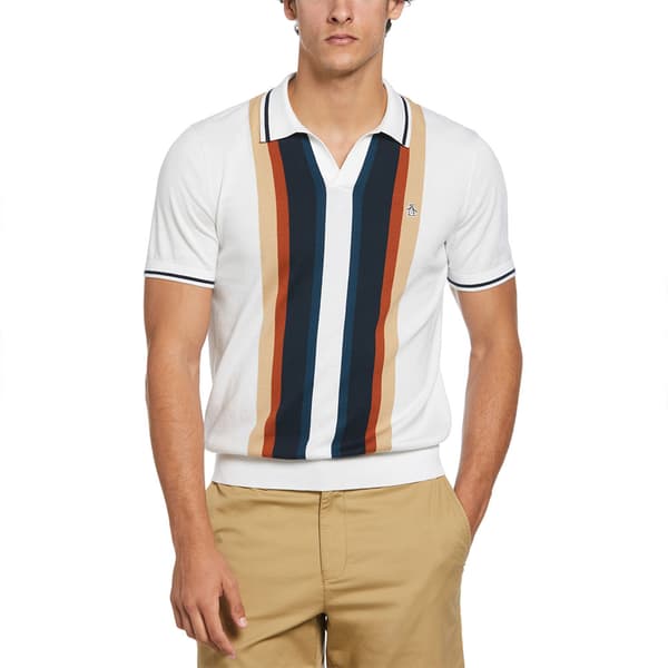 Original Penguin Cotton Vert Stripe Johnny Collar Kortärmad Polotröja Vit L Man