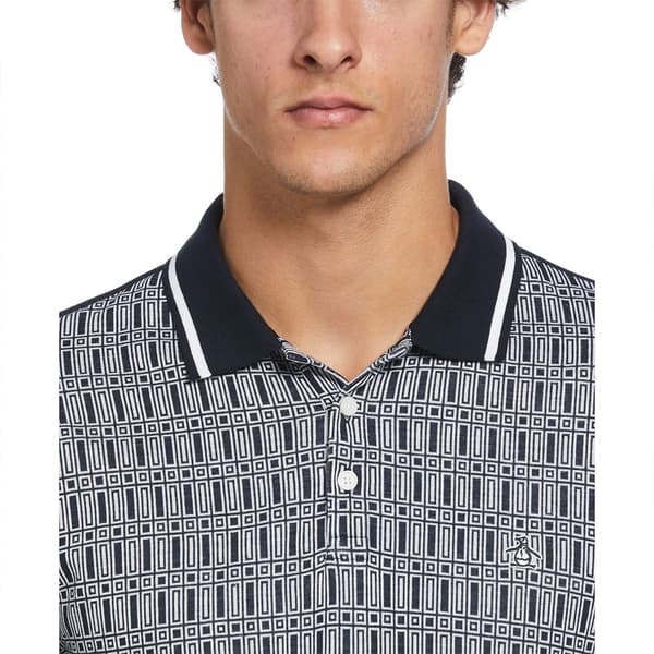 Original Penguin Jacquard Front Interlock Geometric Kortärmad Polotröja Grå L Man