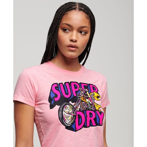 Superdry Neon Motor Graphic Fitted T-shirt Med Korta ärmar Rosa XS Kvinna