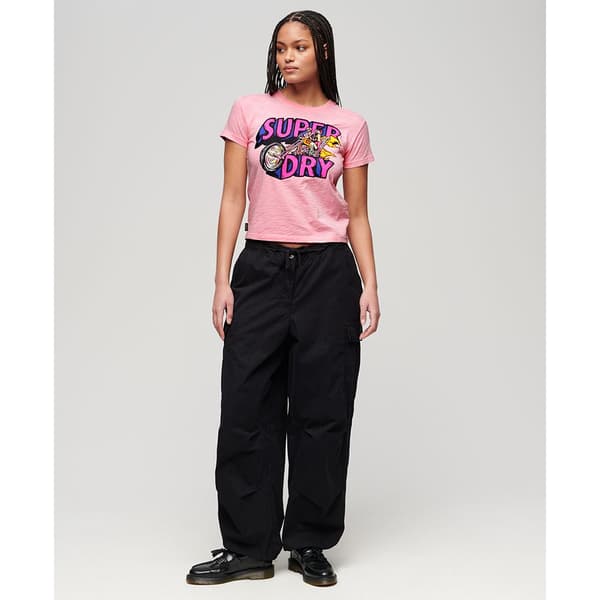 Superdry Neon Motor Graphic Fitted T-shirt Med Korta ärmar Rosa XS Kvinna