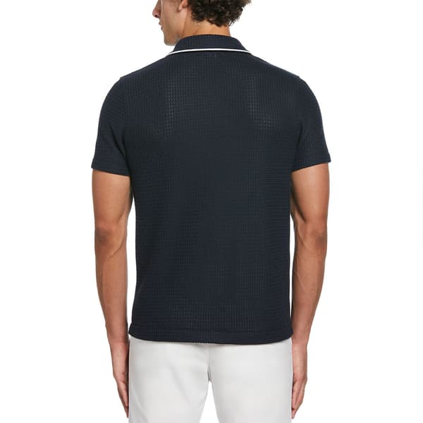 Original Penguin Button Front Textured Earl Kortærmet Skjorte Blå L Mand