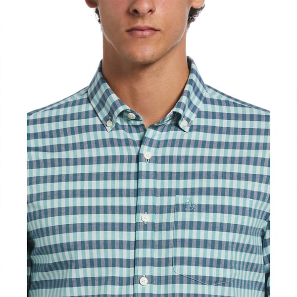 Original Penguin Eco Chambray Stretch Plaid Skjorte Med Lange ærmer Grøn,Blå L Mand