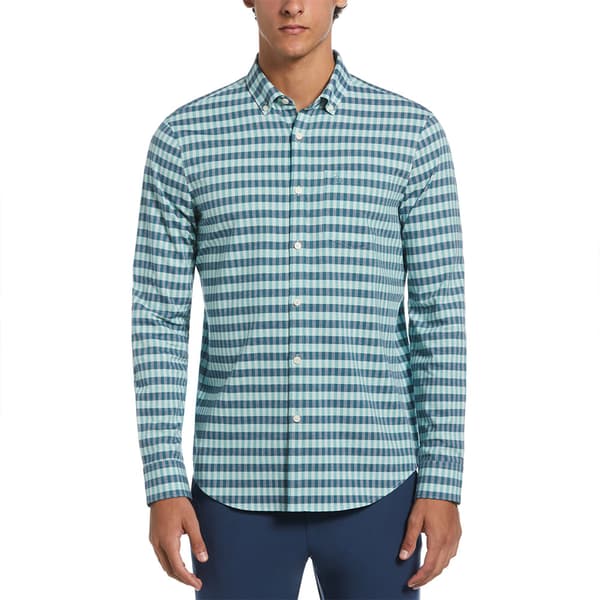Original Penguin Eco Chambray Stretch Plaid Skjorte Med Lange ærmer Grøn,Blå L Mand