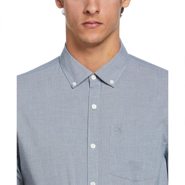 Original Penguin Solid Non Solid Crinkle Skjorta Med Långa ärmar Blå L Man