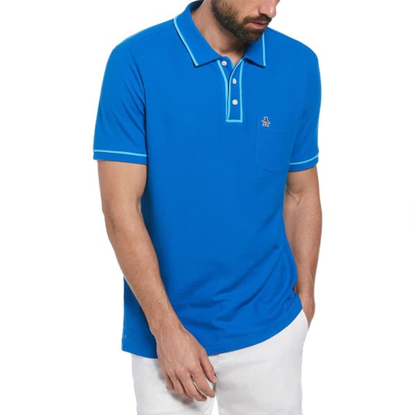 Original Penguin Earl Org Pique Sticker Pete Kortærmet Polo Blå M Mand