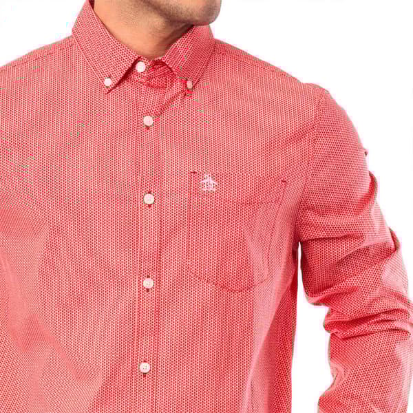 Original Penguin Eco Aop Mini Geo Skjorta Med Långa ärmar Rosa M Man