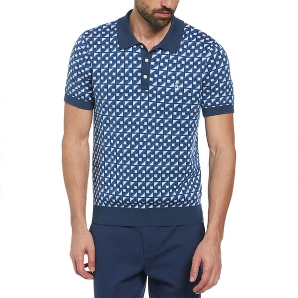 Original Penguin Ao Jacquard Kortärmad Polotröja Blå M Man