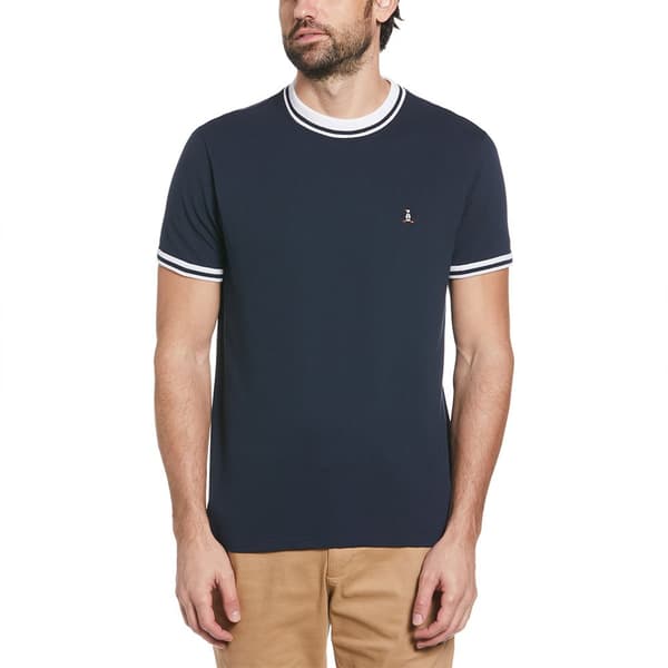 Original Penguin Organic Piqueue Ribbed Tipping T-shirt Med Korte ærmer Blå XL Mand