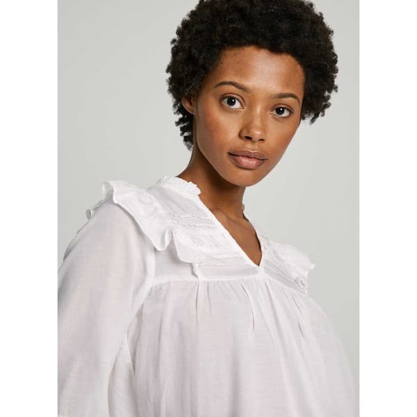 Pepe Jeans Pl304885 Blus Med Lång ärm Vit L Kvinna