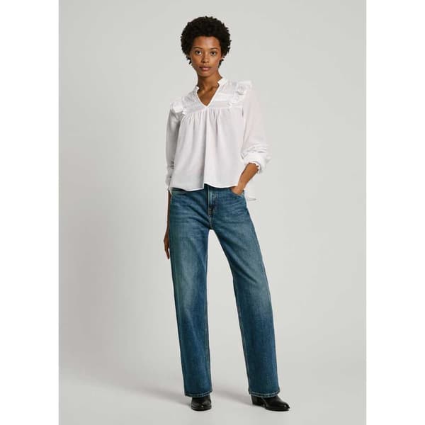 Pepe Jeans Pl304885 Blus Med Lång ärm Vit L Kvinna